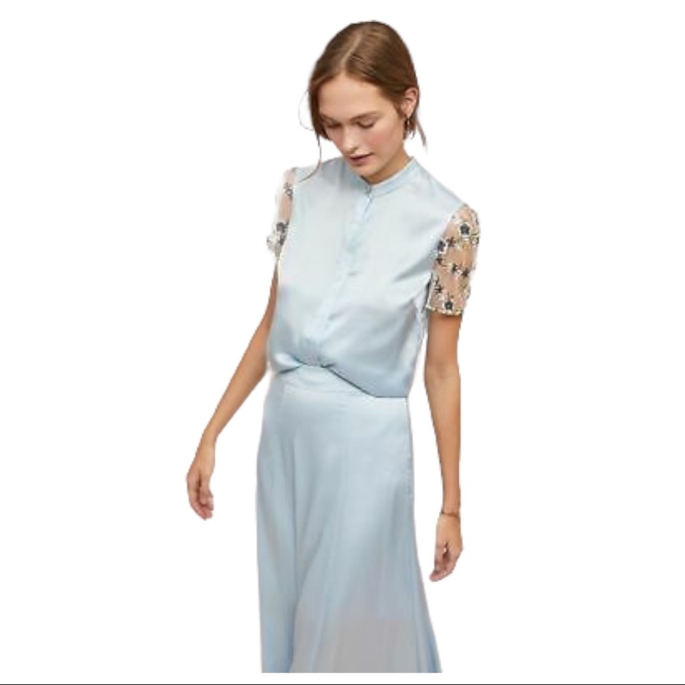 Anthropologie HUTCH Short Sleeve with Sheer embroidered Sleeves- Size SP​